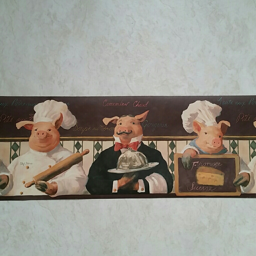 Wallpaper Border - French Chef Pigs Brown